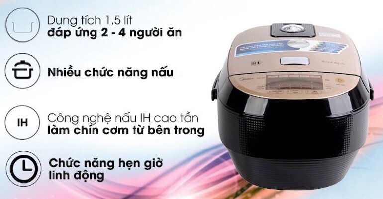 Nồi cơm điện cao tần Midea MB-HS4007 có dung tích 1.5 lít cho gia đình có từ 2 – 4 người ăn.