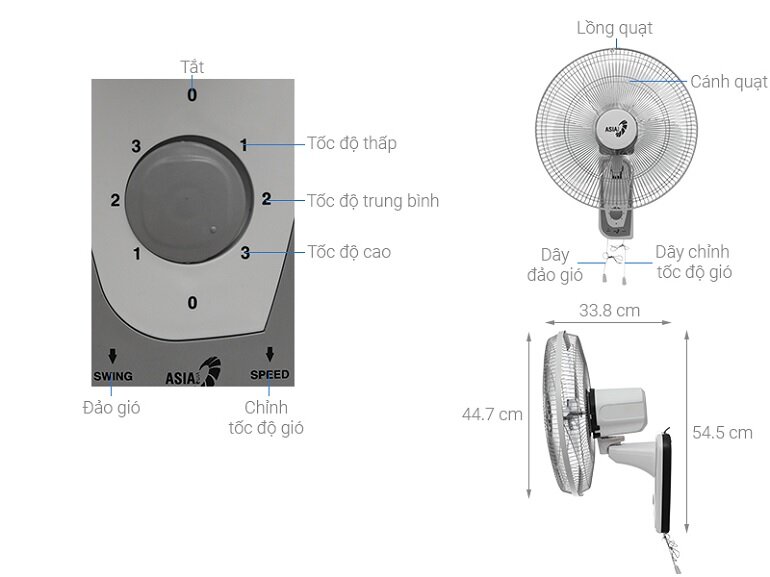 Quạt treo tường Asia VY357690 thiết kế hiện đại, sang trọng