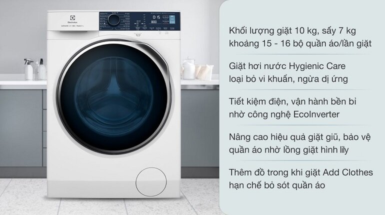 Máy giặt sấy Electrolux 10Kg + sấy 7Kg EWW1024P5WB