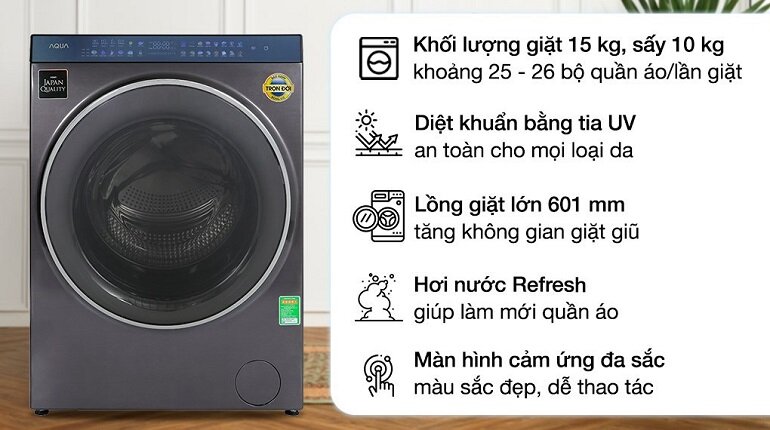 Máy giặt sấy Aqua Inverter 15 Kg AQD-DH1500G PP 