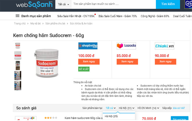 Kem chống hăm Sudocrem 60g - Giá rẻ nhất: 70.000 vnđ