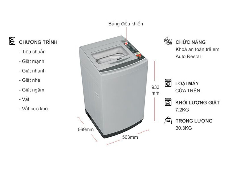 Máy giặt Aqua AQW-S72CT - 7.2 Kg, lồng đứng