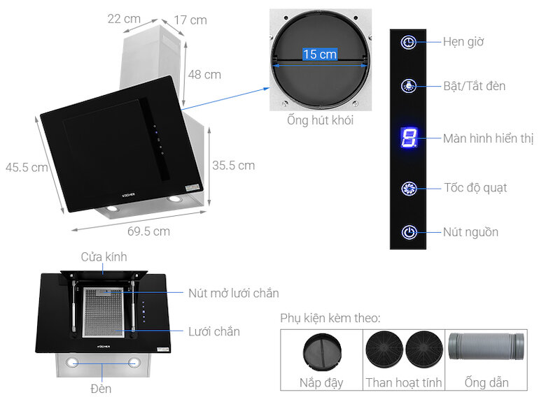 Máy hút mùi kính vát Kocher K-2080V 70