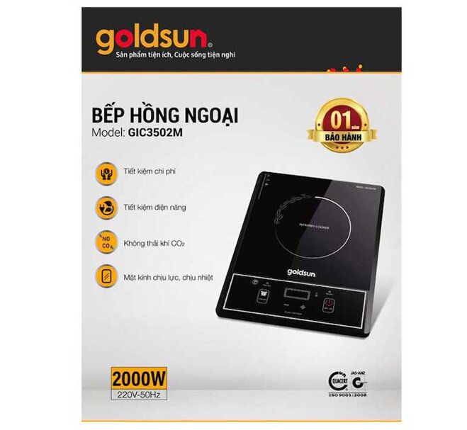 Bếp hồng ngoại dương 1 vùng nấu GoldSun GIC3502M giúp nấu nướng linh hoạt