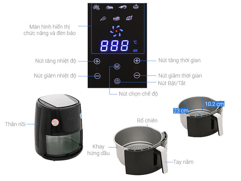 Nồi chiên không dầu 5 lít Perfect PF-D92