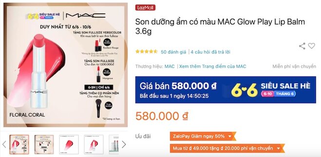 Son dưỡng ẩm có màu MAC Glow Play Lip Balm 3.6g 580,000