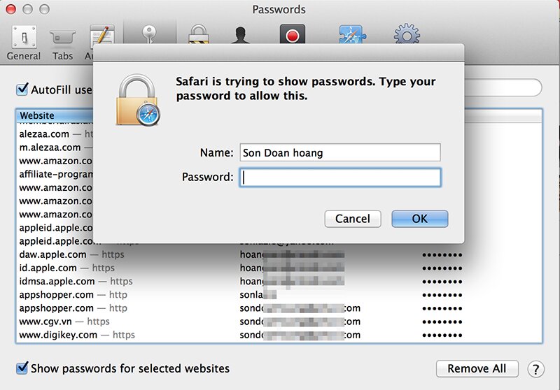 Safari và Chrome yêu cầu nhập mật khẩu máy để coi password nhưng Firefox không cần​