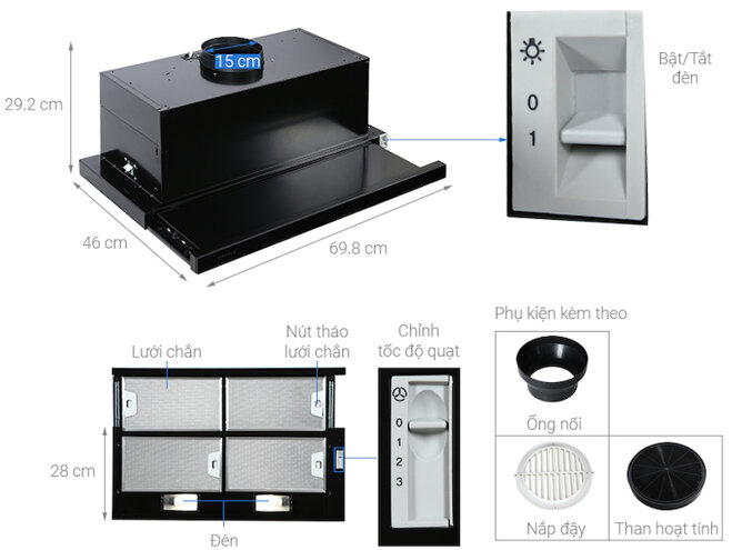 Máy hút mùi âm tủ Hafele HH-SG70A