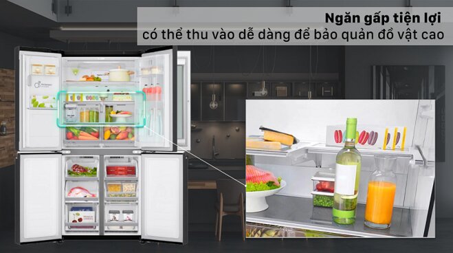 Tủ lạnh 4 cánh LG Inverter 494 lít GR-D22MB có thể điều chỉnh từ xa, tiết kiệm điện