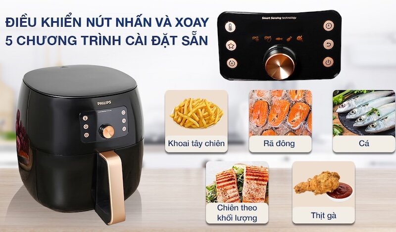 Nồi chiên không dầu 7,3 lít Philips HD9860/90 được cài đặt sẵn 5 chương trình nấu tiện dụng