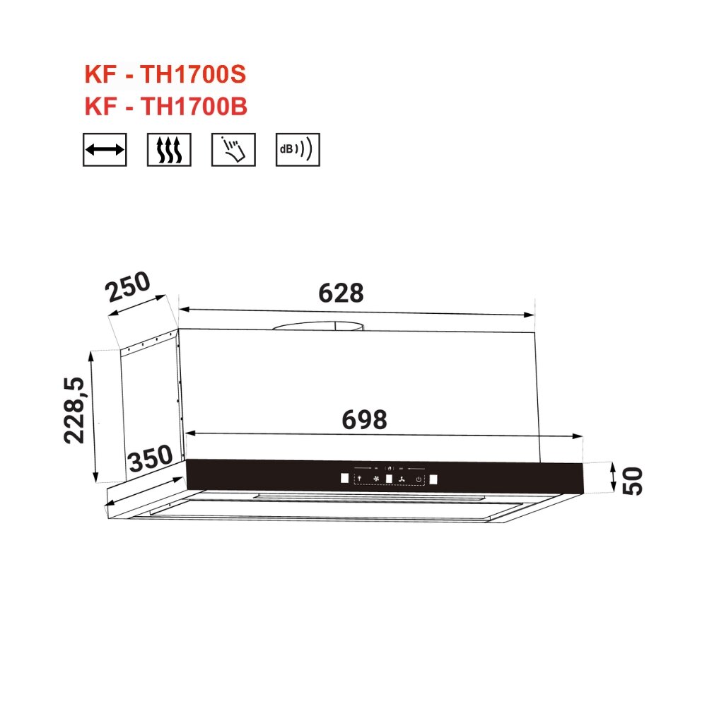 Bản vẽ kỹ thuật máy hút mùi âm tủ vẫy tay KAFF KF - TH1700S / KF - TH1700B