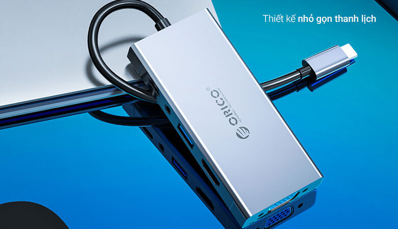 Bộ chia/ Hub Type C sang HDMI/VGA/Audio/USB 3.0/ PD Orico MC-U501P-GY (Xám) | Thiết kế nhỏ gọn thanh lịch