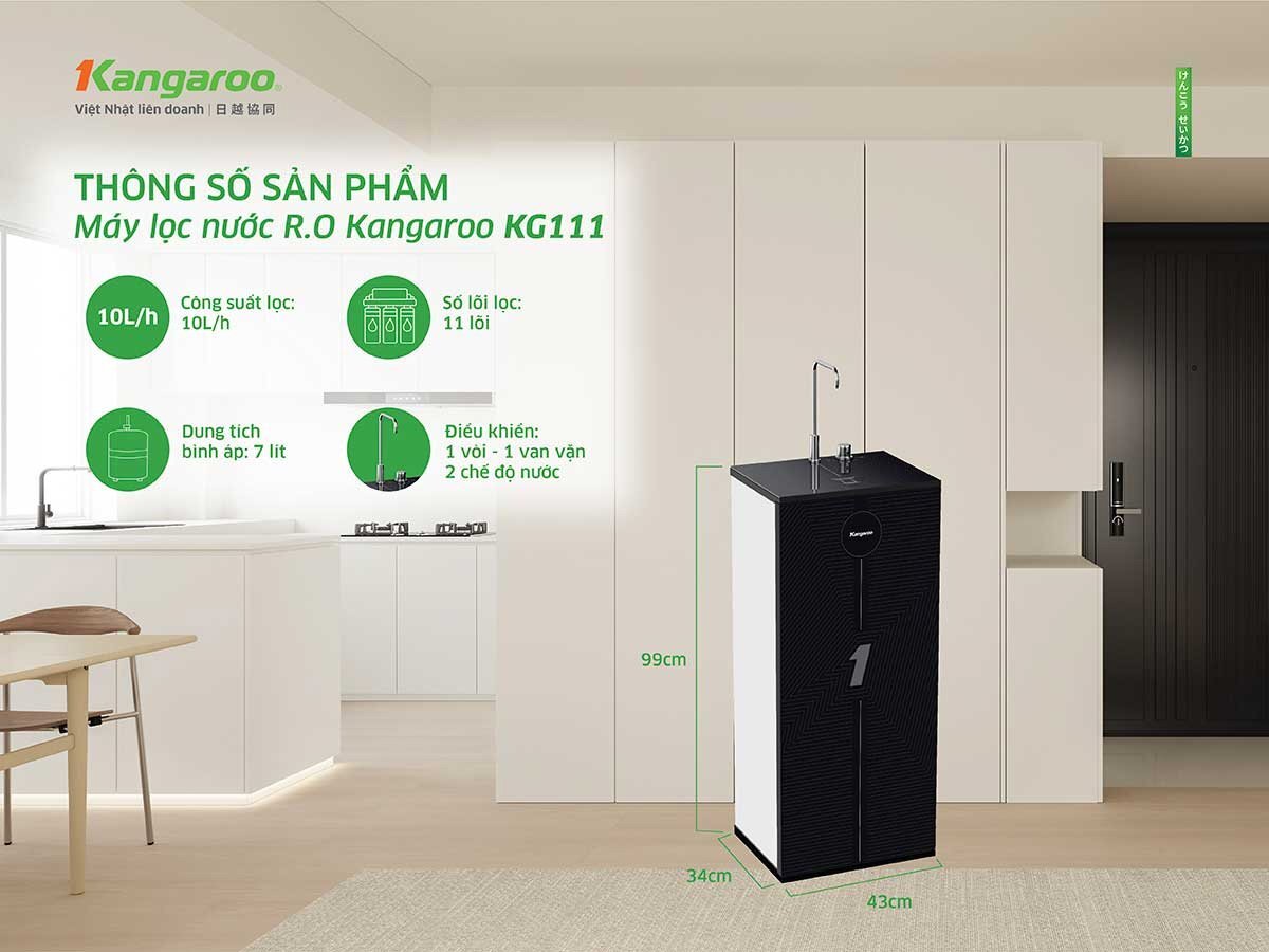 Máy lọc Kangaroo KG111 có khả năng lọc tối đa 10 lít nước một giờ