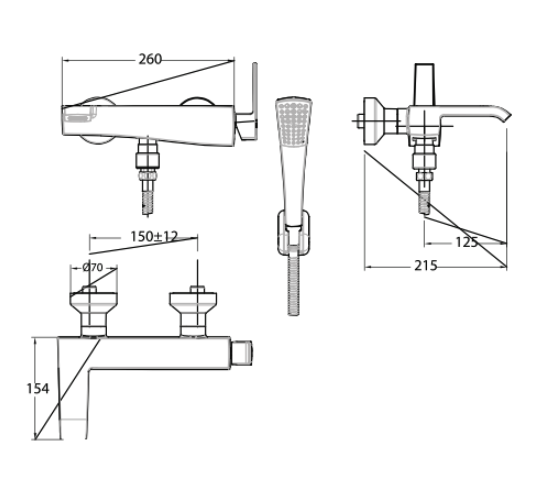 Bản vẽ kỹ thuật vòi sen nóng lạnh American Standard WF-0611