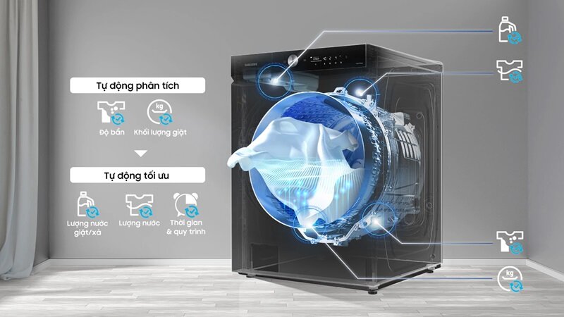 máy giặt sấy Samsung Inverter 21 Kg WD21B6400KV/SV tính năng AI