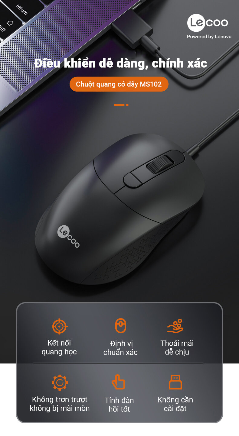 Chuột Lecoo MS102 đen (USB) 1