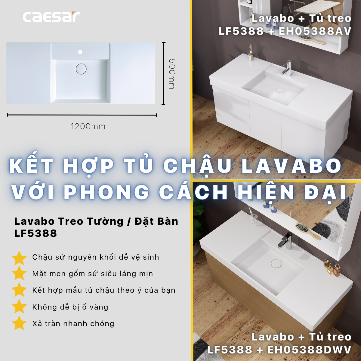 Bộ tủ chậu cabinet Caesar LF5388+EH05388DWV