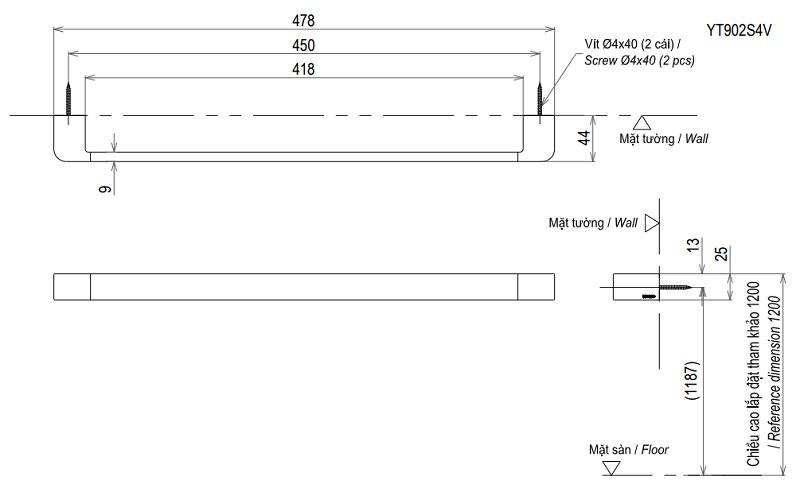 Thanh vắt khăn G tròn TOTO YT902S4V