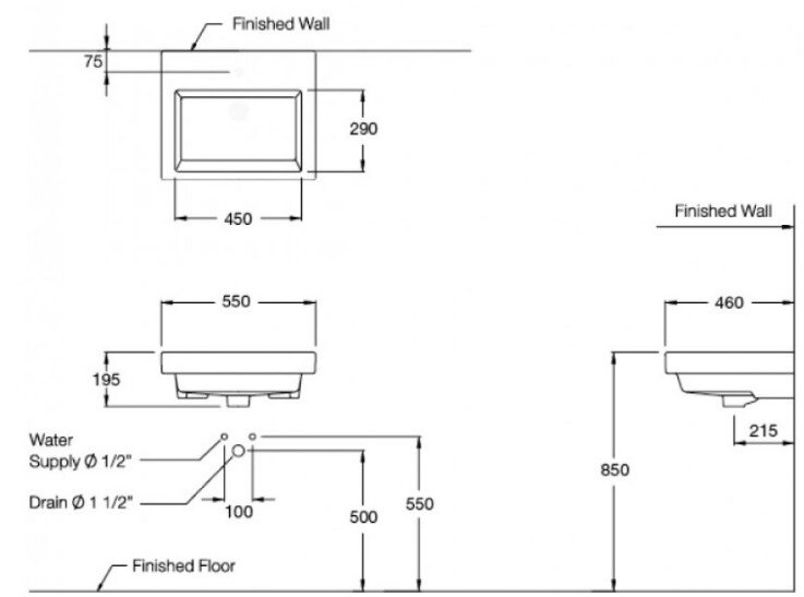 Bản vẽ kỹ thuật chậu rửa lavabo treo tường C01397