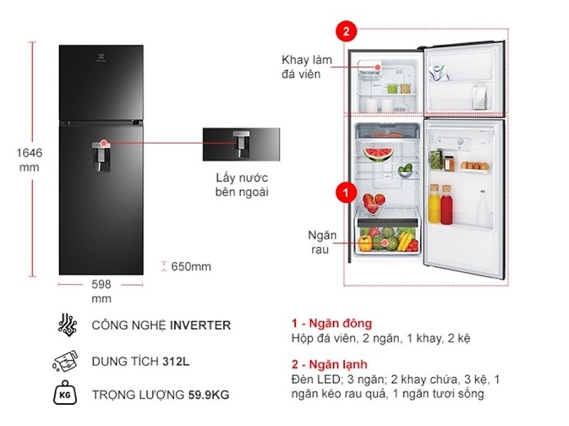 Tủ lạnh Electrolux Inverter 312 lít ETB3440M-H 4 Ngăn rau củ của tủ lạnh Electrolux 312 Lít ETB3440M-H được thiết kế rộng rãi