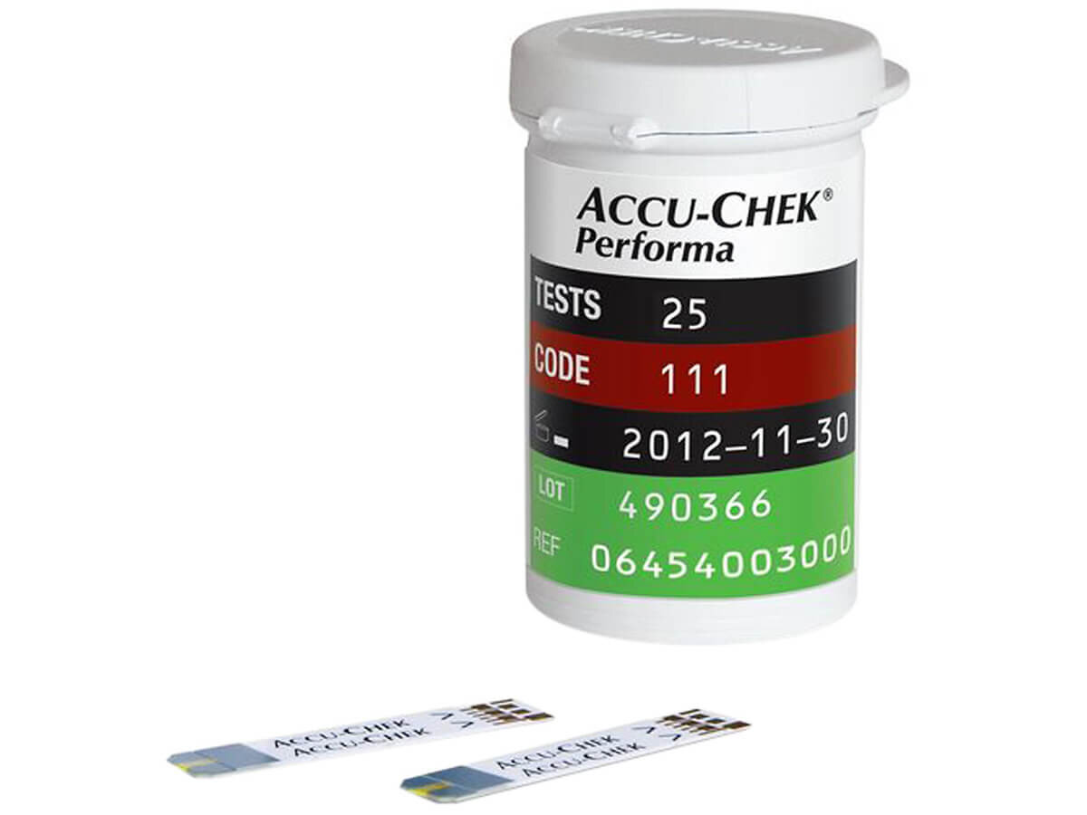 que thử đường huyết Accu-Chek Perform được bảo quản trong hộp chuyên dụng Que thử tiểu đường