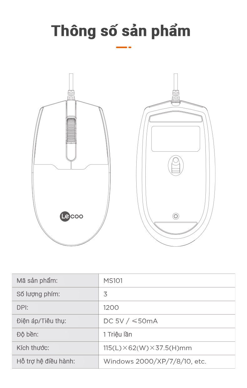 Chuột Lecoo MS101 đen (USB)