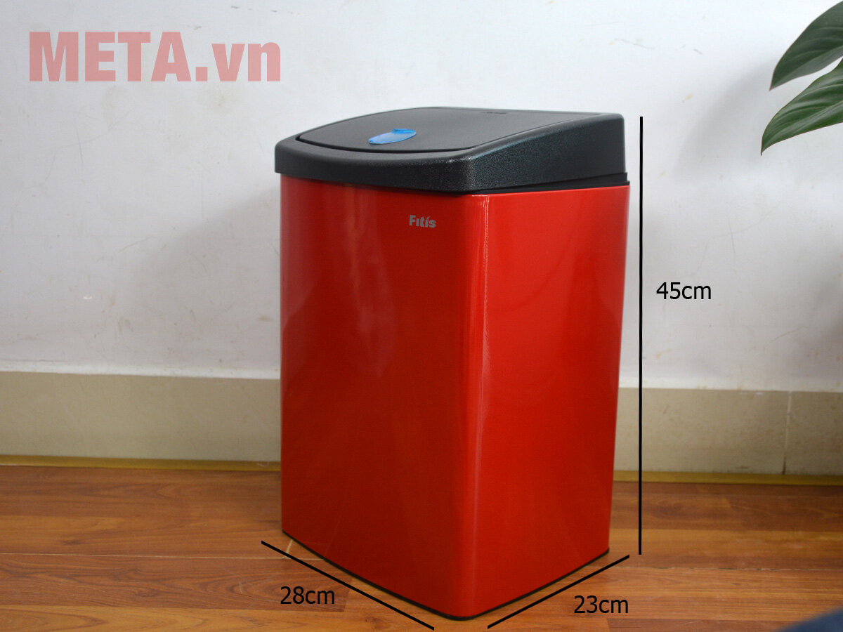 Thùng rác inox nhấn vuông nhỏ Fitis STS1-906 - 15 lít (Đỏ)