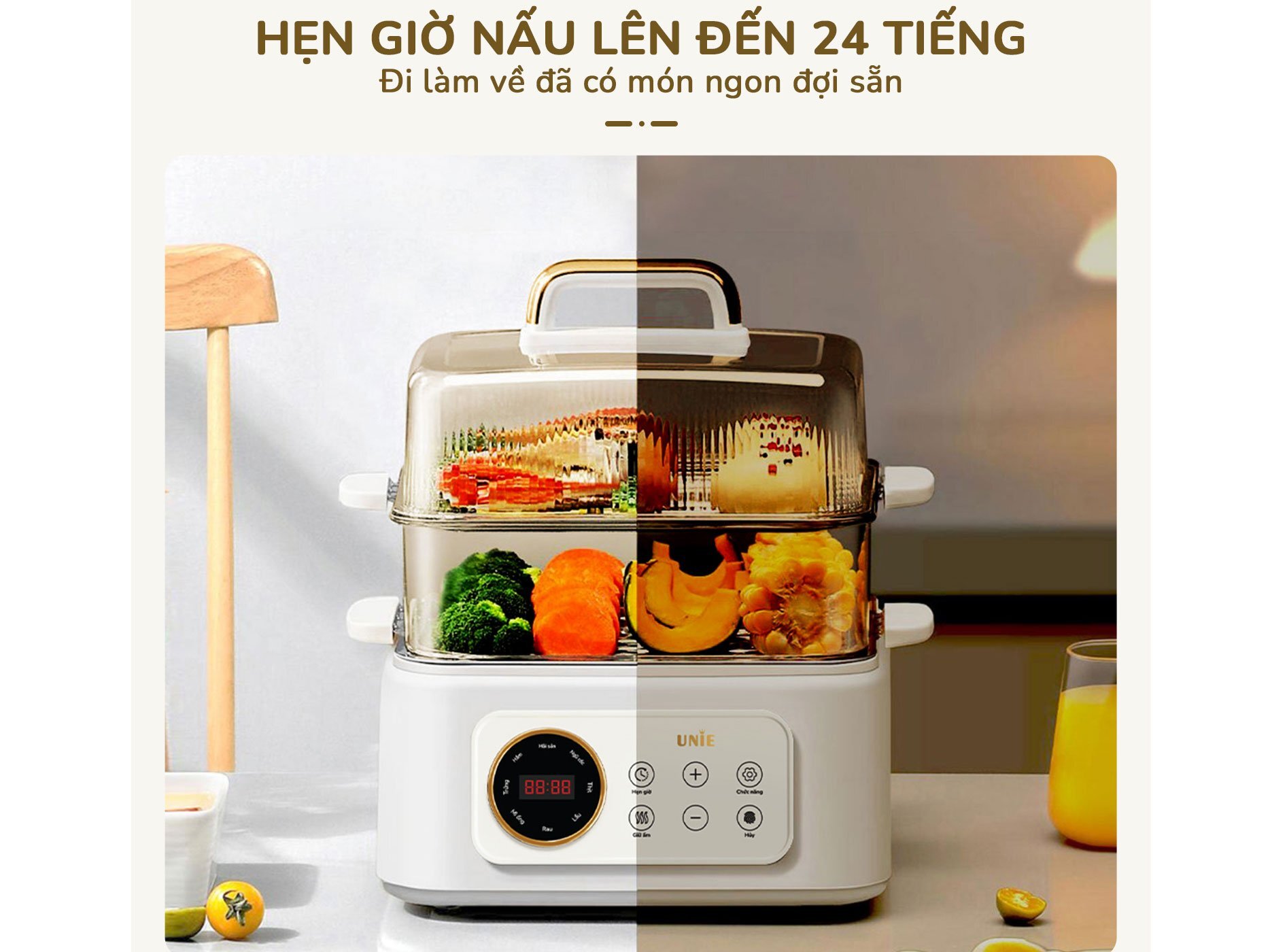 Nồi lẩu hấp đa năng UNIE UE668 có hẹn giờ nấu 