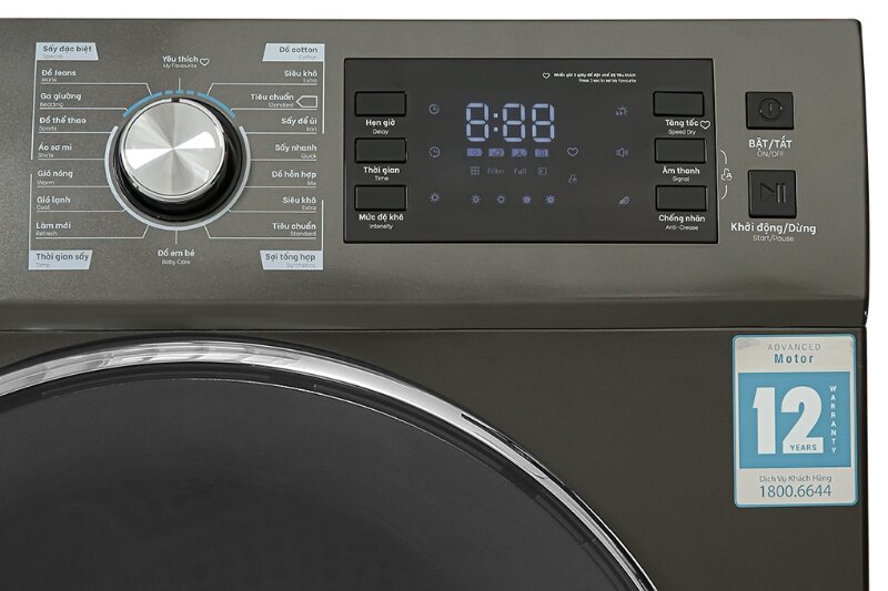 Máy sấy quần áo Casper Inverter 8kg TD-80CGB bảng điều khiển