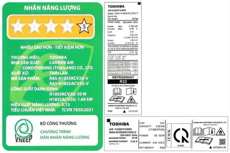 Điều hòa Toshiba Inverter 18000 BTU 1 chiều RAS-H18S5KCVG-V gas R-32