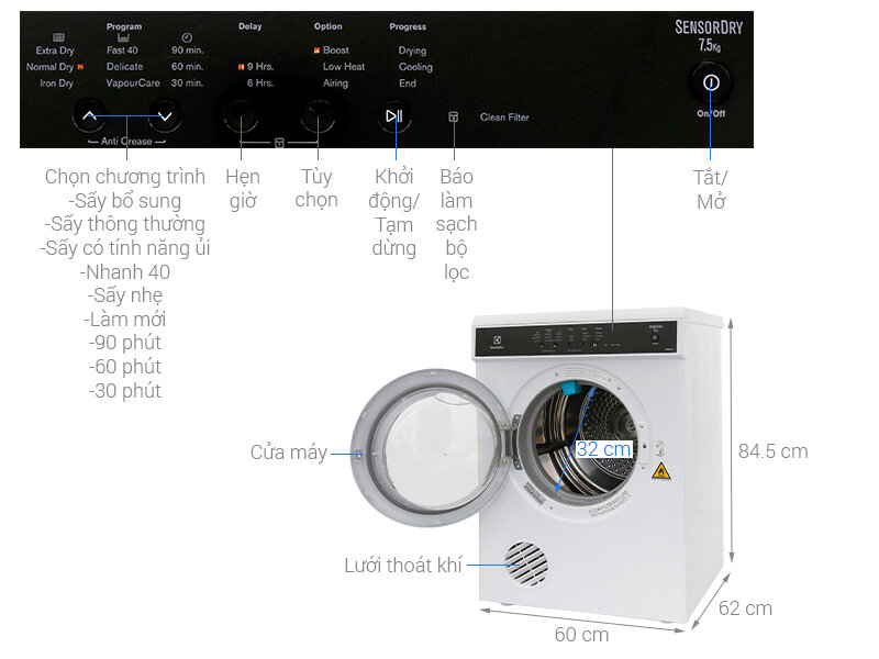 Máy sấy Electrolux 7.5 kg EDS7552