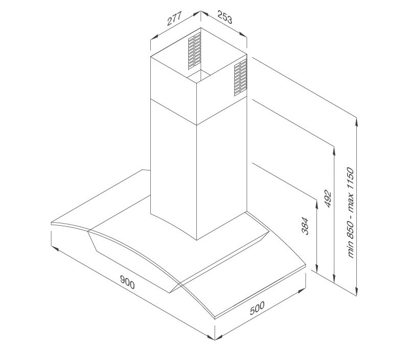 kích thước máy hút mùi áp tường Malloca SIGMA-K820T 