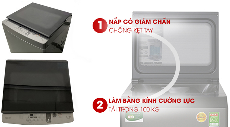 Máy giặt Toshiba lồng đứng 8 kg AW-K905DV 2 Nắp máy giặt