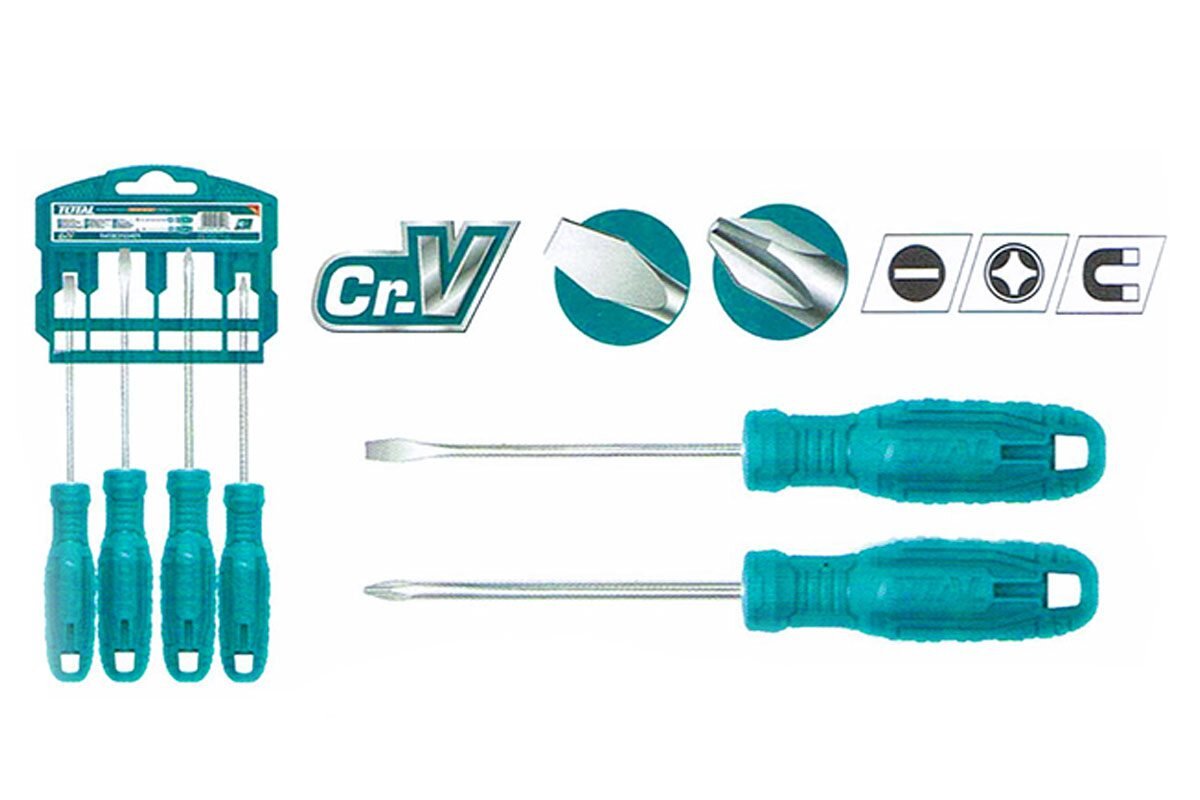 Bộ 4 tua vít dẹp và bake Total THTDC250401