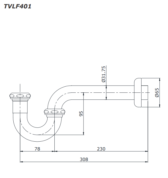 Bản vẽ kỹ thuật ống thải chữ P TVLF401