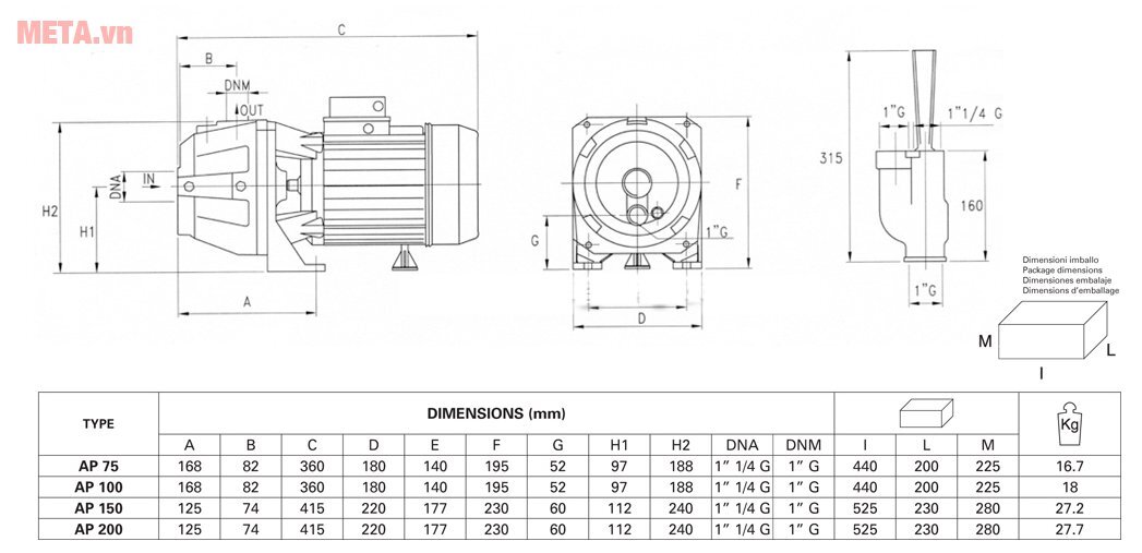 Máy bơm nước dân dụng Pentax AP 200 - 2HP Máy bơm nước dân dụng Pentax AP 200 - 2HP
