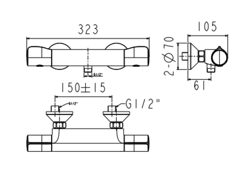 Bản vẽ kỹ thuật vòi sen nóng lạnh American Standard WF-4950