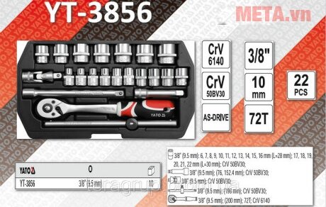 Bộ tuýp tay vặn tổng hợp 3/8