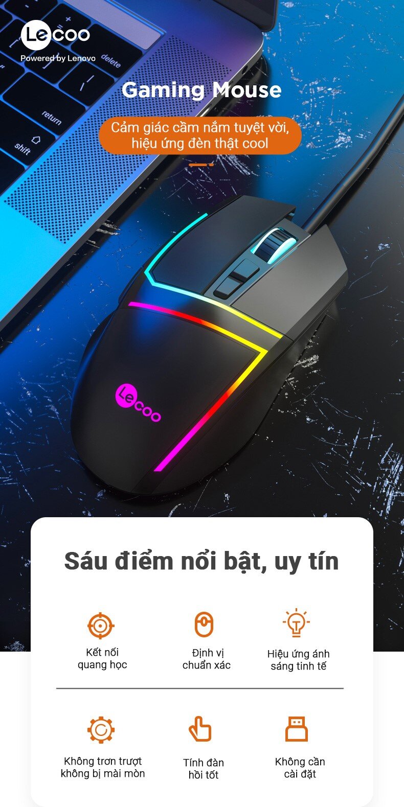 Chuột Gaming có dây Lecoo MS106 USB Đen
