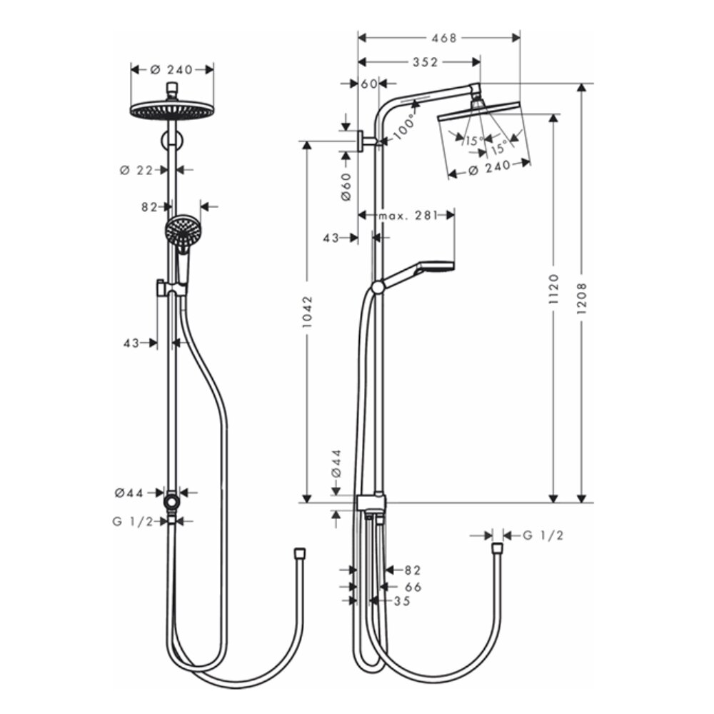 Bản vẽ kỹ thuật của sen cây HG Crometta S 240 ( Tròn) Hansgrohe 27270000
