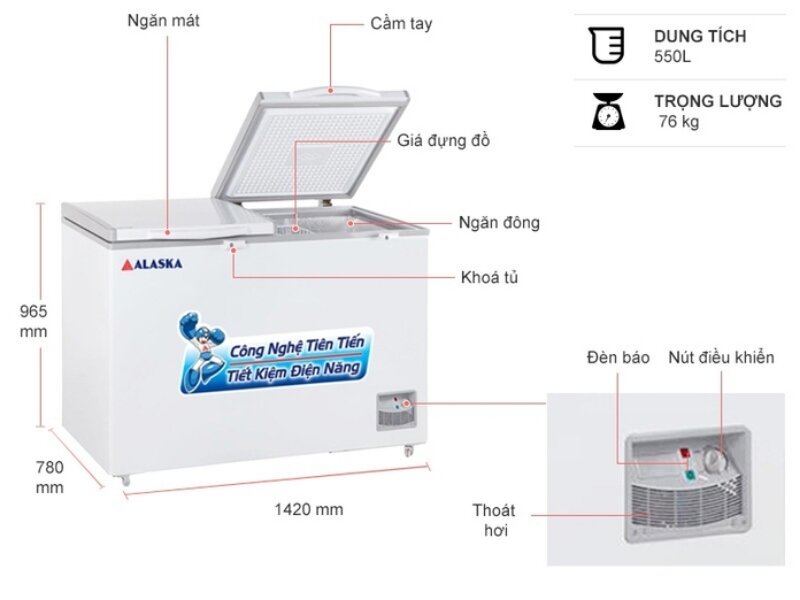 Tủ đông Alaska 1 ngăn 550 lít HB550N