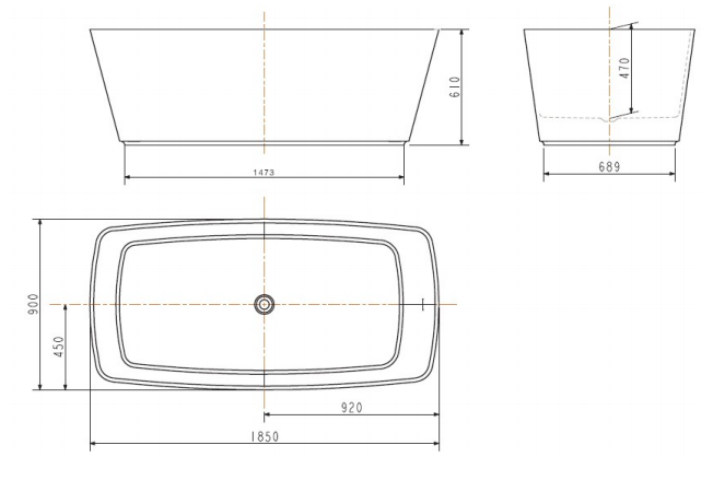 Bản vẽ kỹ thuật bồn tắm đặt sàn đá Zenistone 1.8m American Standard BTAS9831
