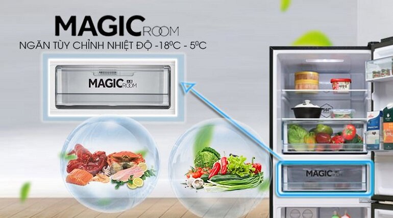 Ngăn Magic Room 5 trong 1 độc đáo của tủ lạnh Aqua Inverter 320 lít AQR-B379MA