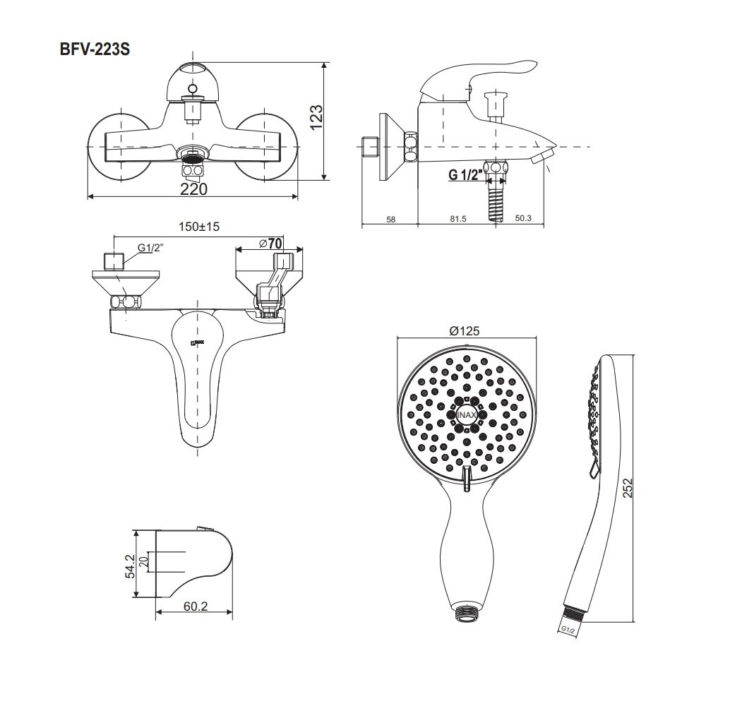 Bản vẽ kỹ thuật vòi hoa sen tắm nóng lạnh INAX BFV-223S