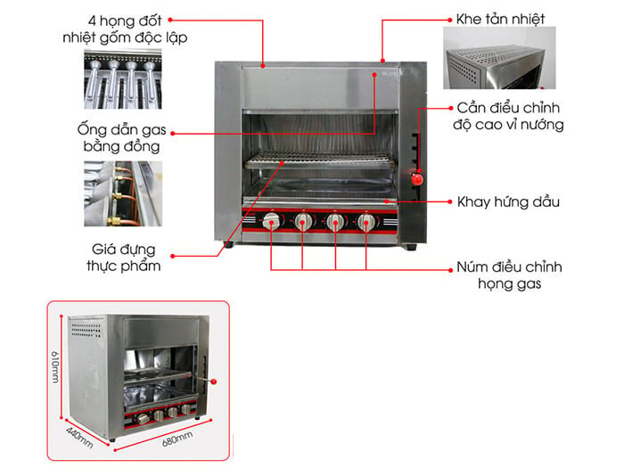 Lò nướng có 4 họng đốt 