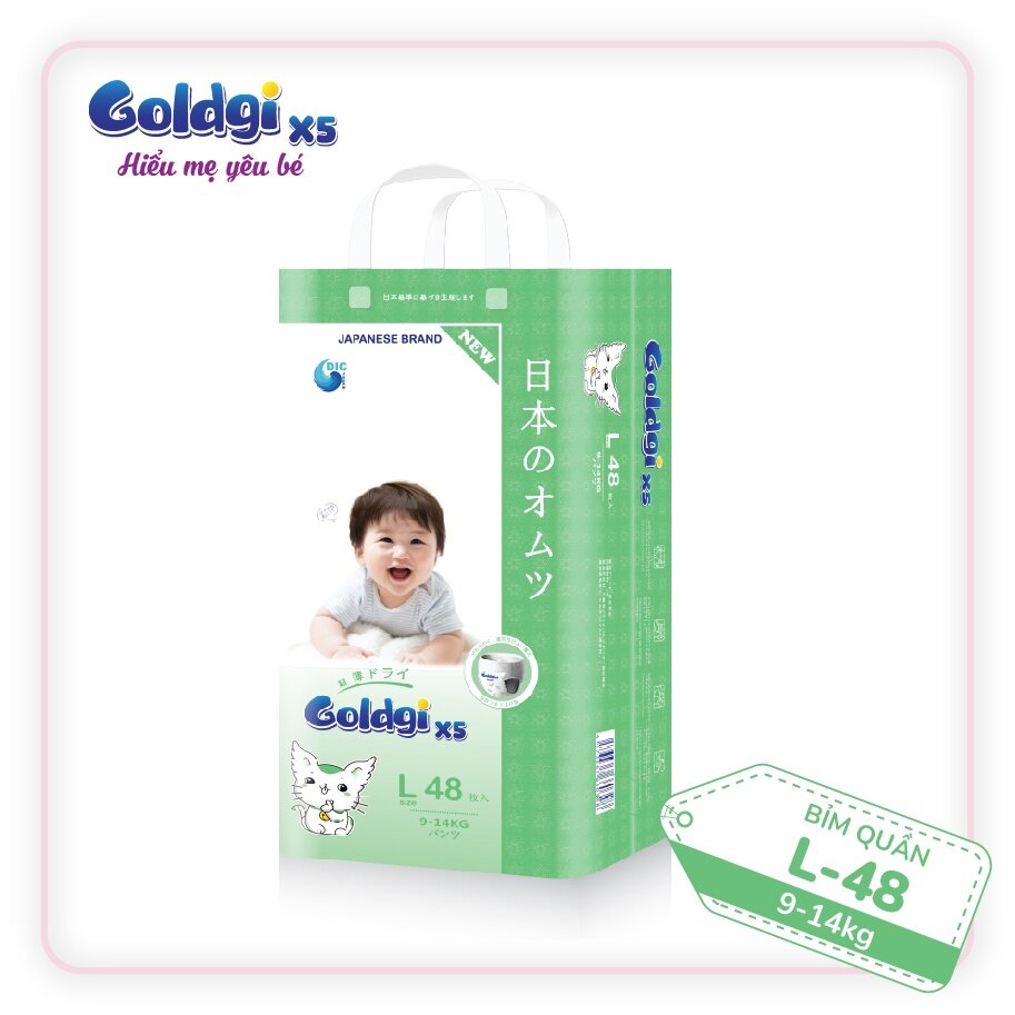 Bỉm Goldgi quần size L thoải mái cho bé vui đùa cả ngày