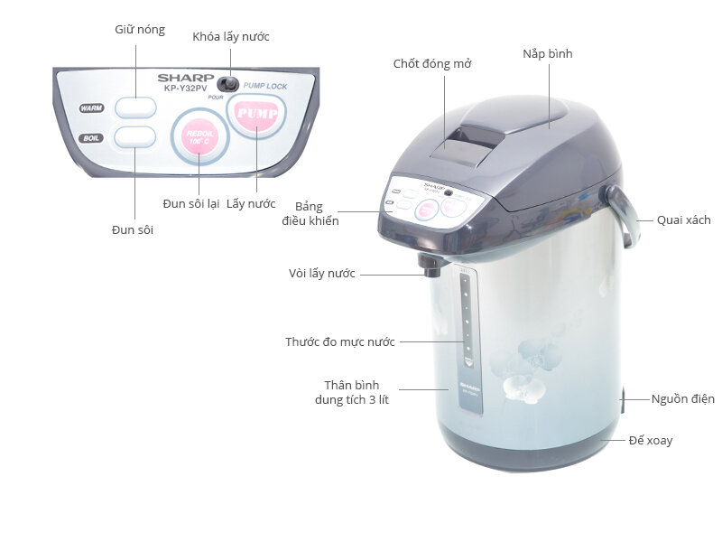 Bình thủy điện Sharp KP-Y32PV 3 lít Bình thủy điện Sharp KP-Y32PV 3 lít