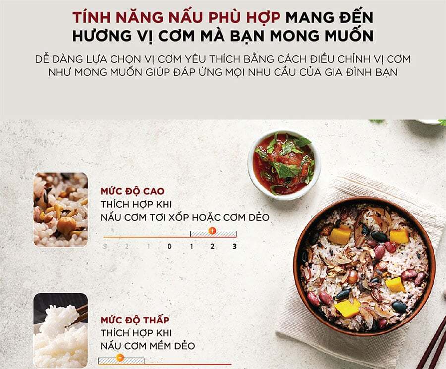Nồi cơm điện tử dễ dàng lựa chọn vị cơm yêu thích Nồi cơm điện tử