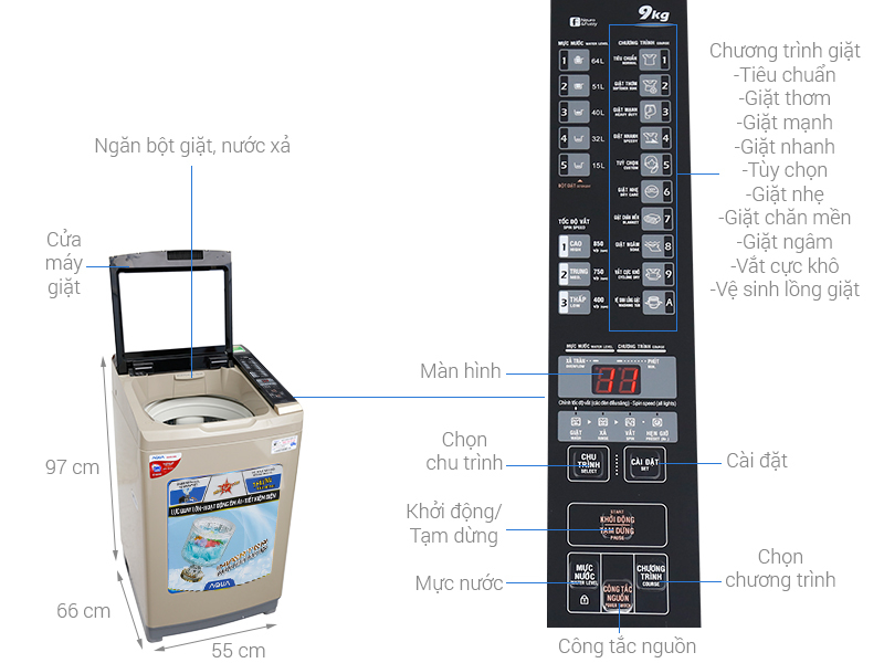 Máy giặt Aqua Inverter 9 kg AQW-D900BT N Máy giặt Aqua Inverter 9 kg AQW-D900BT N
