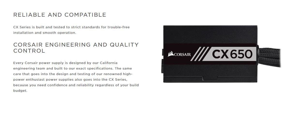 Nguồn máy tính Corsair CX650 (80 Plus Gold/ Màu Đen) bền bỉ, tính tương tác cao